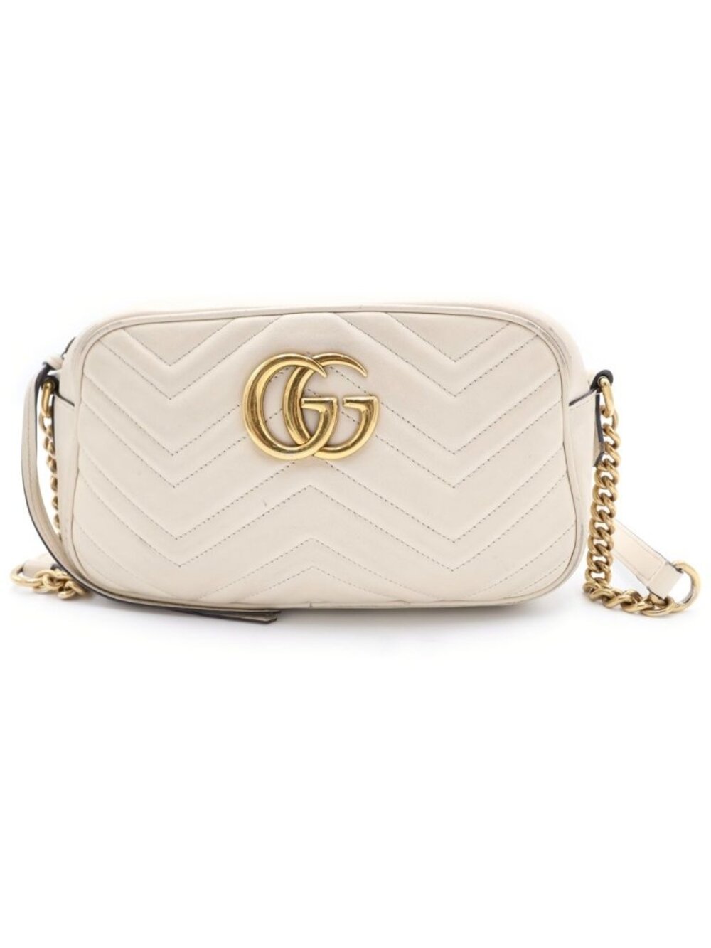 Gucci GG Marmont Chain Mini Shoulder Bag White Leather Gold